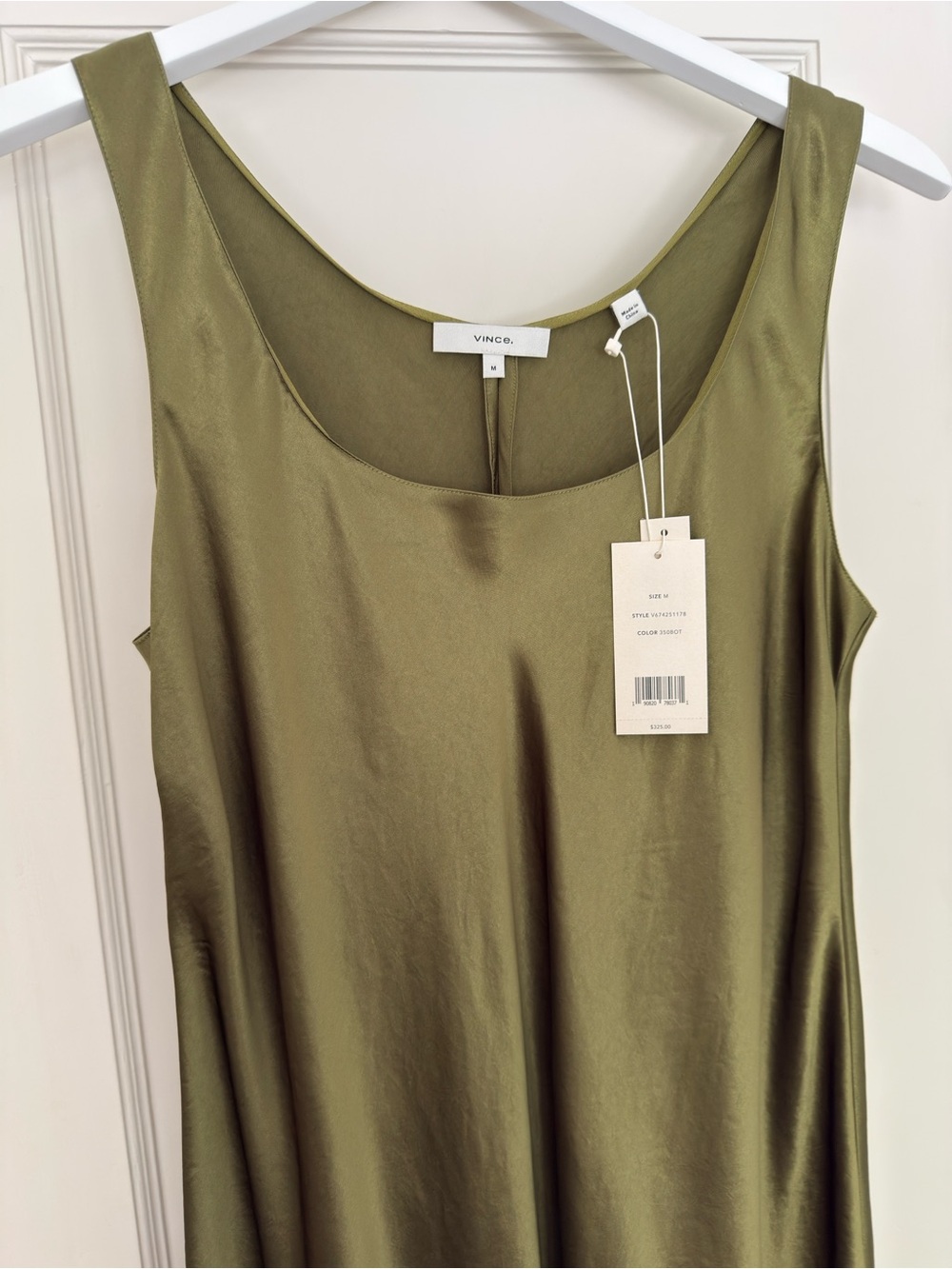 Vince Olive Green Satin Maxi Slip Dress - Picture 2 of 3